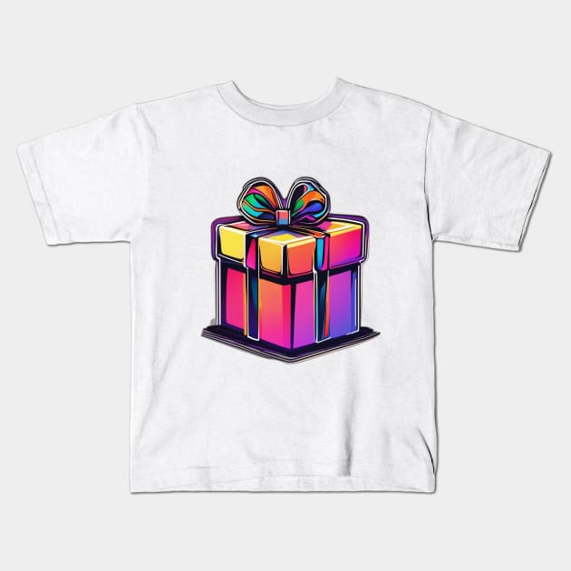 Vibrant Neon Gift Box Graphic No. 631 Kids T-Shirt by cornelliusy